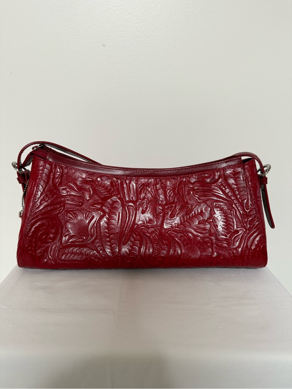 Valerie Stevens Red Embossed Leather Shoulder Bag
